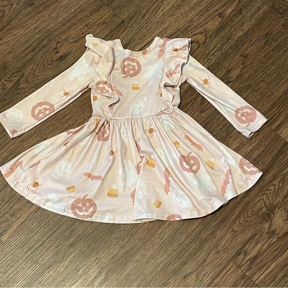 Dot Dot Smile Long Sleeve Halloween Dress Blush Pink White Pumpkin Bats 12-24 Mo - Picture 12 of 12